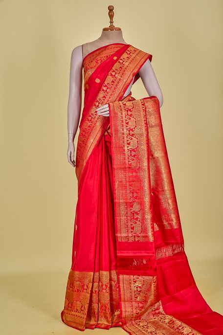 Kanchipuram silk blood red saree with blouse