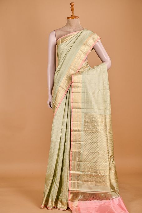 Kanchipuram silk earth olive green saree with blouse