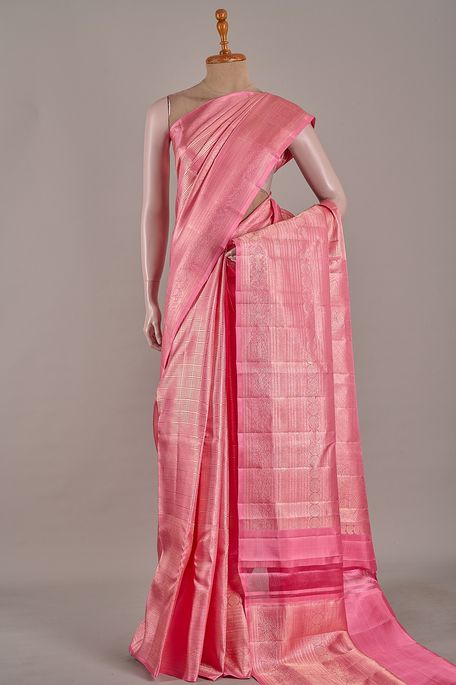 Kanchipuram silk pink saree with blouse