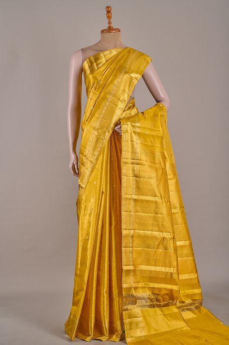Kanchipuram tissue golden yellow saree with blouse