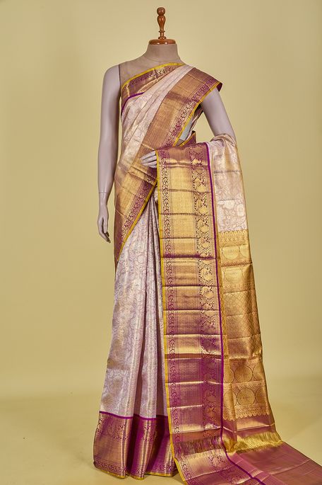 Kanchipuram silk tissue light burgundy grape saree with blouse