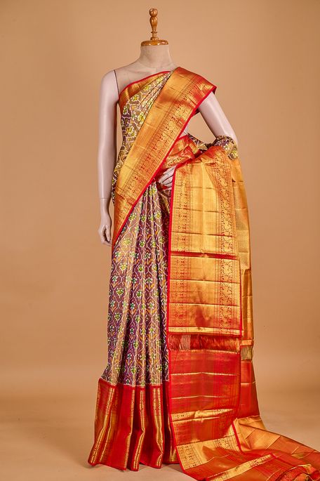 Kanchipuram silk tissue burgundy majenta wine saree with blouse