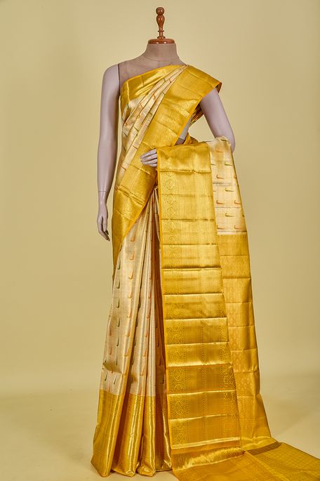 Kanchipuram silk tissue mustard brown saree with blouse