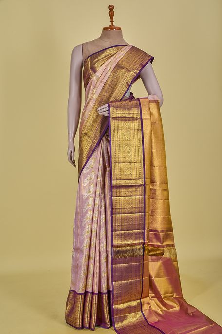 Kanchipuram silk tissue light old rose pink saree with blouse