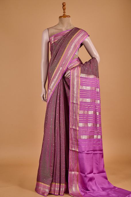 Mysore crepe dark violet purple saree with blouse