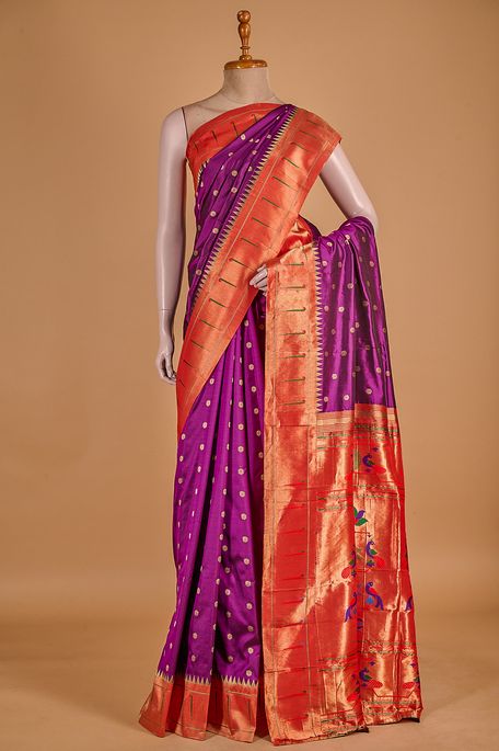 Paithani- silk dark violet purple saree with blouse