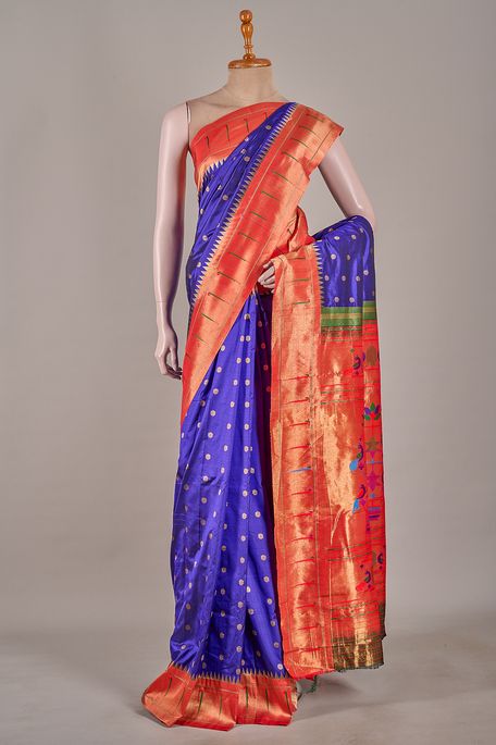 Paithani- silk indigo blue saree with blouse