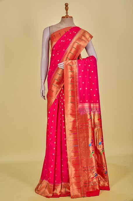 Paithani- silk fuschia pink saree with blouse
