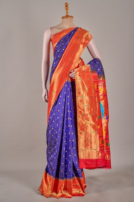 Paithani- silk indigo blue saree with blouse
