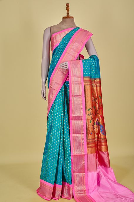 Paithani- silk jungle sea green saree with blouse