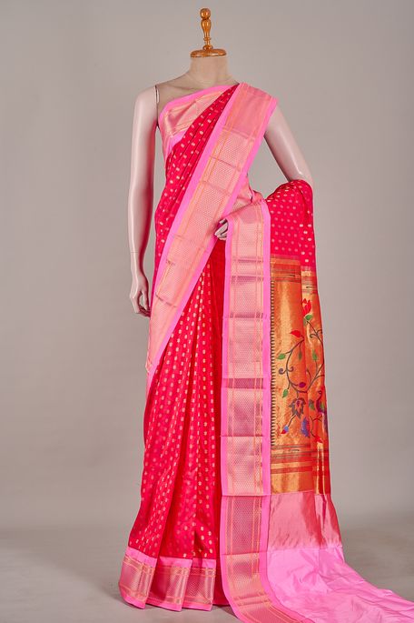 Paithani- silk fuschia pink saree with blouse