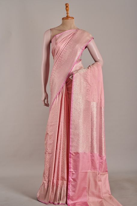 Banarasi satin old rose pink saree with blouse
