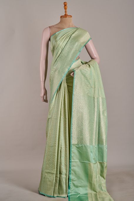 Banarasi satin fern green saree with blouse