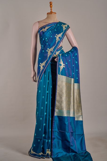 Banarasi satin dark pine sea green saree with blouse