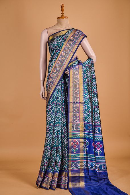 dupion jungle sea green saree with blouse