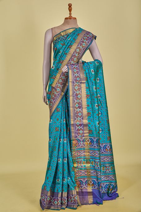 dupion persian sea green saree with blouse