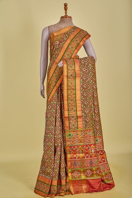 dupion dark military olive green chestnut rust saree with blouse