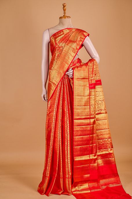 Kanchipuram silk blood red saree with blouse