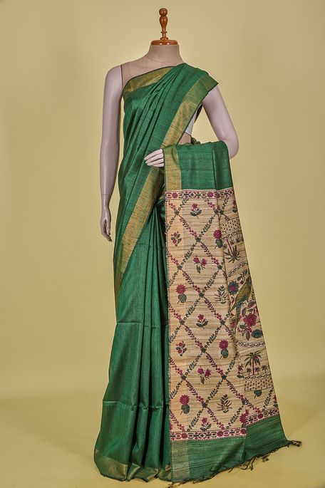 dupion olive green saree with blouse