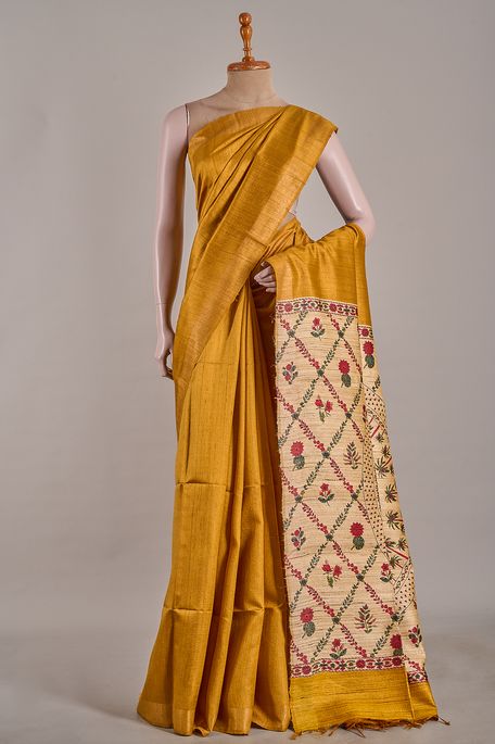 dupion golden yellow saree with blouse
