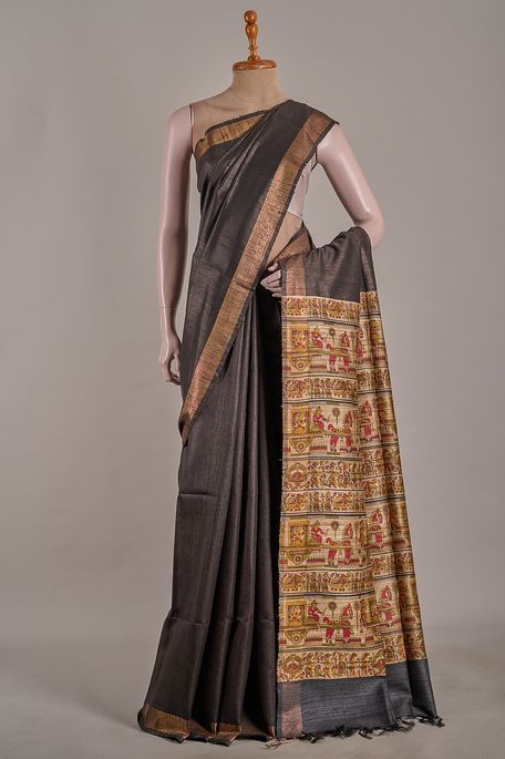 dupion black saree with blouse