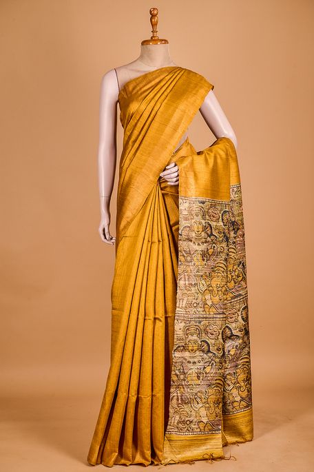 dupion golden yellow saree with blouse