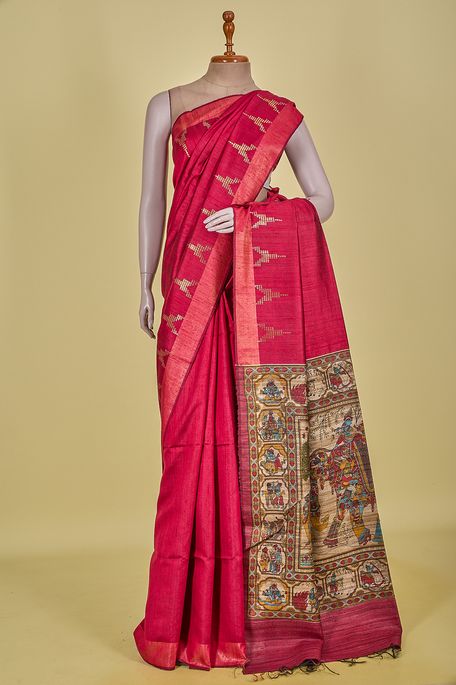 dupion blood red saree with blouse