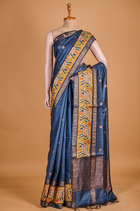 tussar navy blue saree with blouse