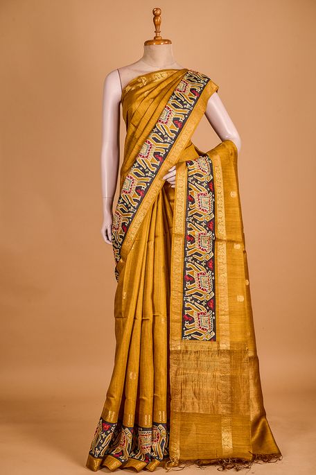 tussar olive green oil saree with blouse