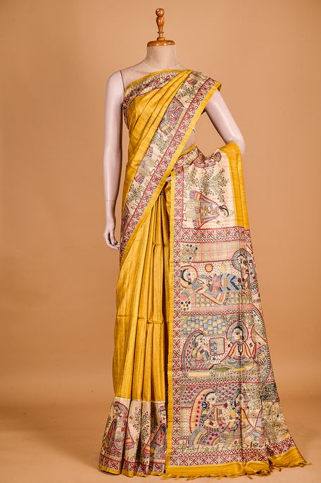 tussar golden yellow saree with blouse