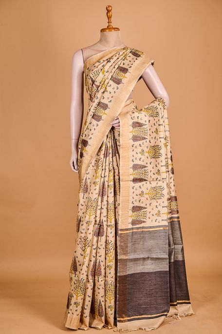 tussar natural beige tussar saree with blouse