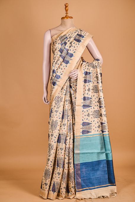 tussar light beige saree with blouse