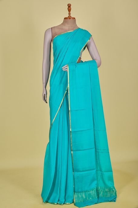Mysore crepe light aqua blue saree with blouse
