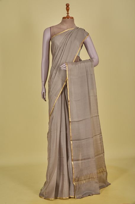 Mysore crepe dark ash grey saree with blouse
