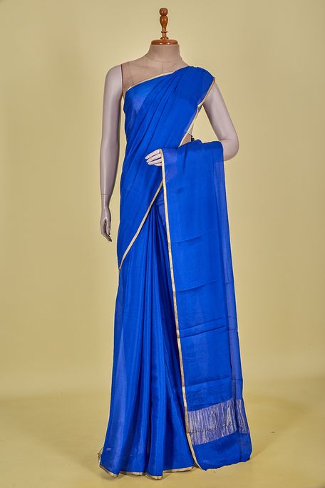 Mysore crepe dark marine blue saree with blouse
