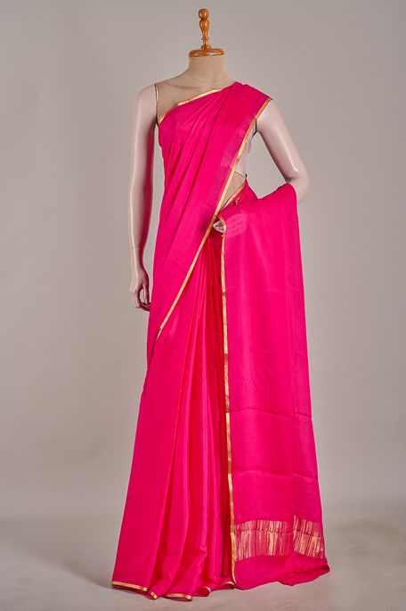 Mysore crepe fuschia pink saree with blouse