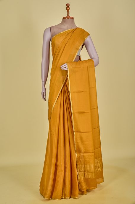 Mysore crepe bronze yellow saree with blouse