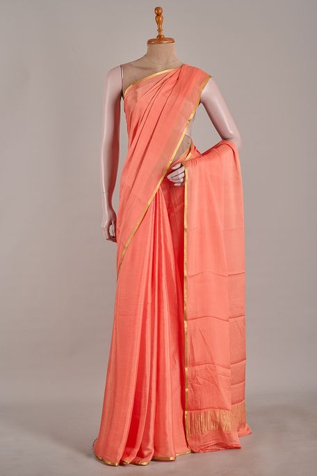 Mysore crepe light peach pink saree with blouse