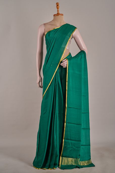 Mysore crepe dark olive green saree with blouse