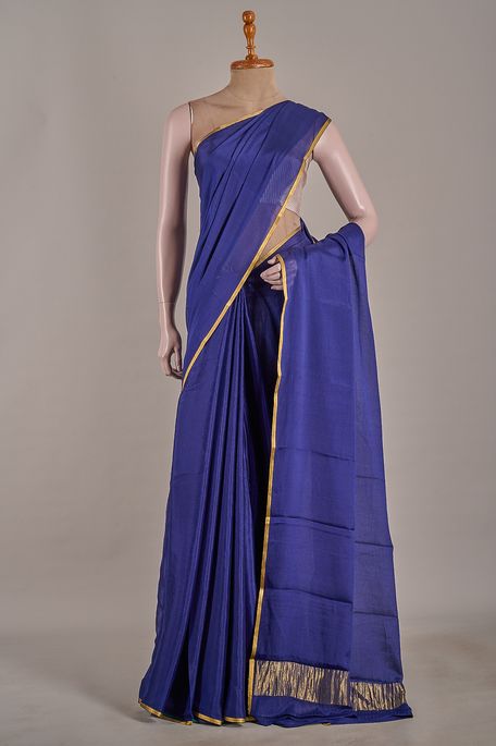 Mysore crepe navy blue saree with blouse