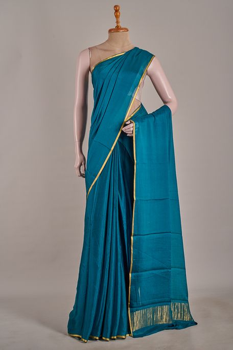 Mysore crepe dark pine sea green saree with blouse