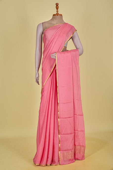 Mysore crepe salmon pink saree with blouse