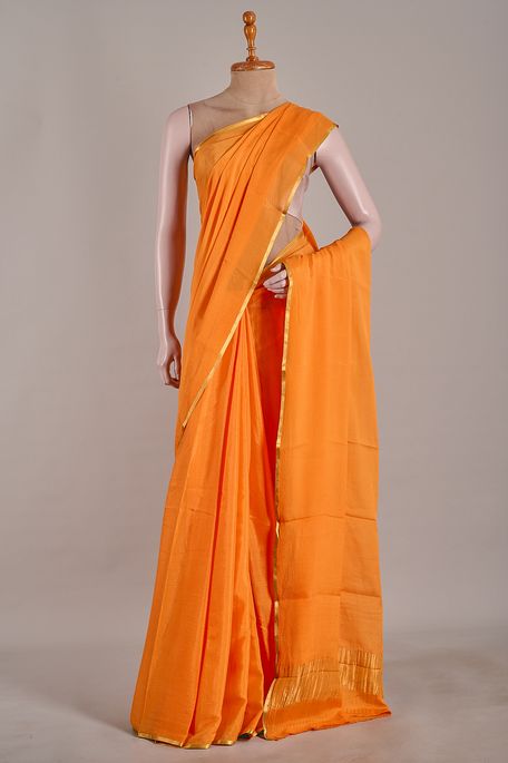 Mysore crepe light saffron orange saree with blouse