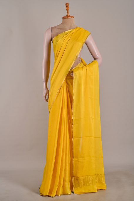 Mysore crepe vanila yellow saree with blouse