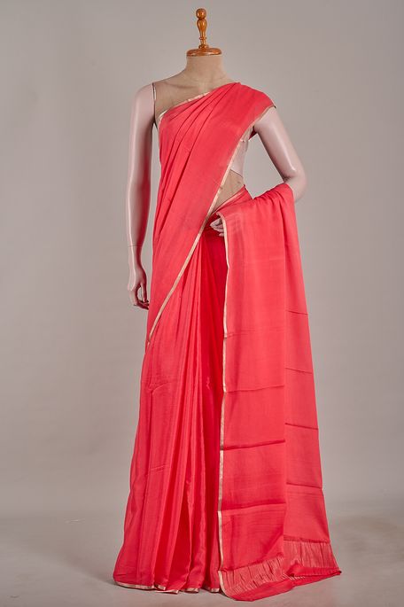 Mysore crepe dark salmon pink saree with blouse