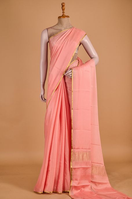 Mysore crepe salmon onion pink saree with blouse