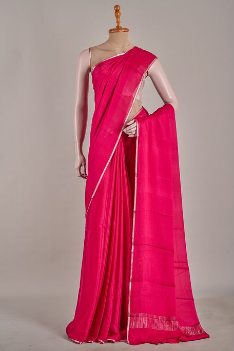 Mysore crepe magenta pink saree with blouse