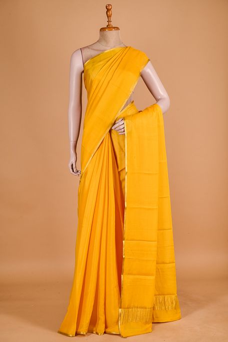 Mysore crepe golden yellow saree with blouse