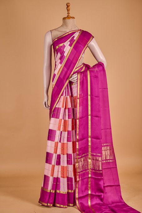 Mysore crepe dusty peach saffron blush purple voilet purple violet saree with blouse
