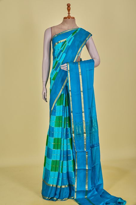 Mysore crepe light aqua blue sapphire aqua blue dark raw apple green saree with blouse